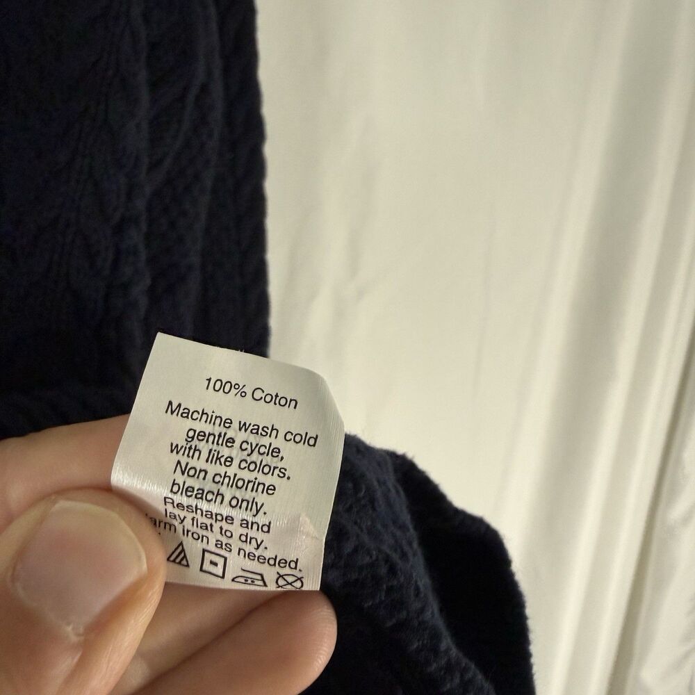 J. Crew Cable Knit Sweater Women's Medium Navy Blue Crewneck Long Sleeve Pullove - Picture 5 of 10
